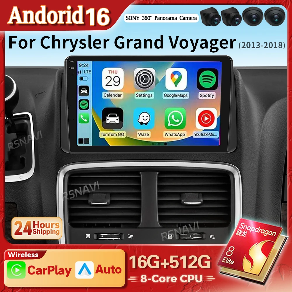 Rádio Multimídia Automotivo Android 16 Carplay para Dodge Caravan e Chrysler Grand Voyager 5 2011 - 2015, Estéreo Sem Fio Qualcomm