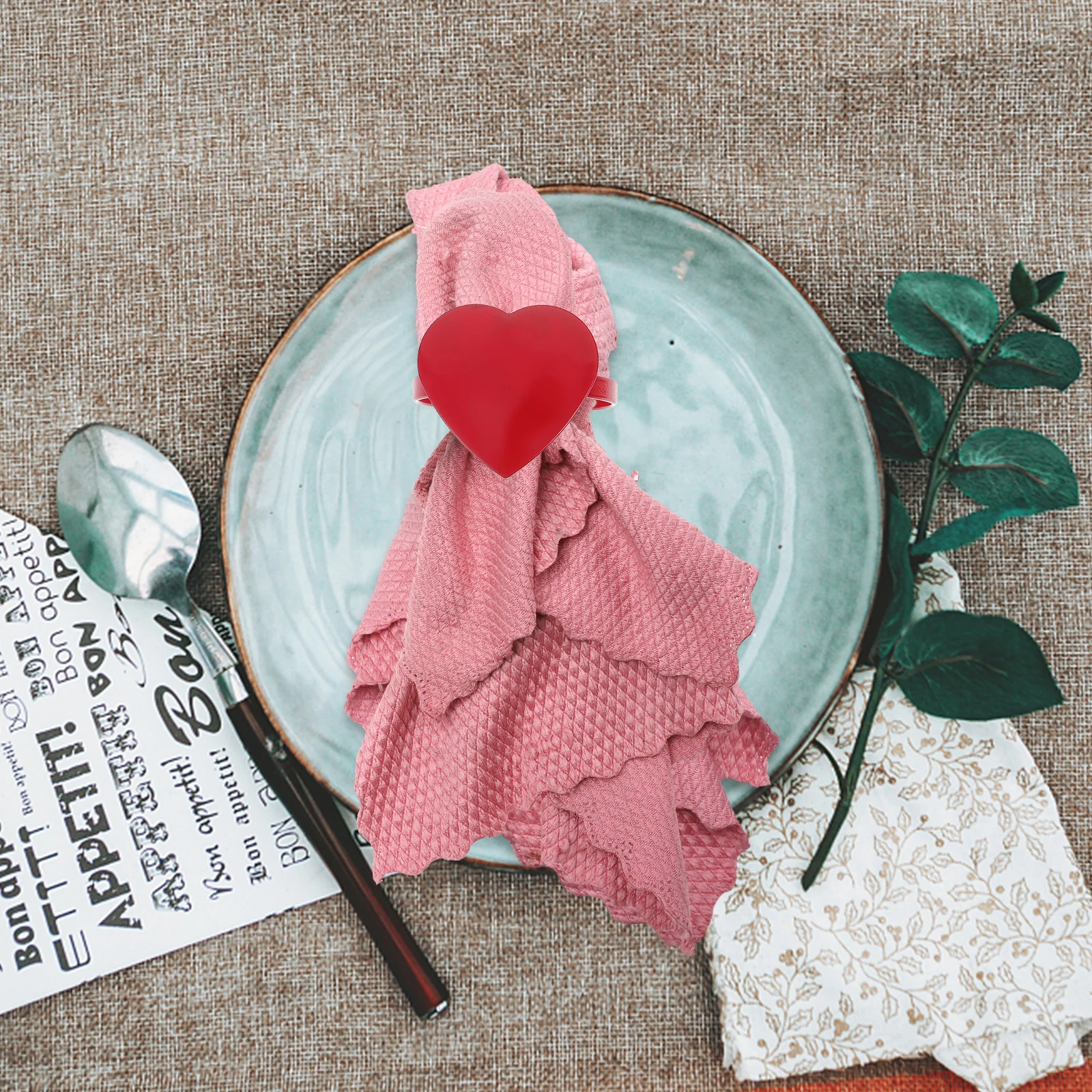 

4pcs Heart Shape Napkin Buckle Alloy Decorative Ring For Home Restaurant Party Use Red Decoration Napkin Holder Western