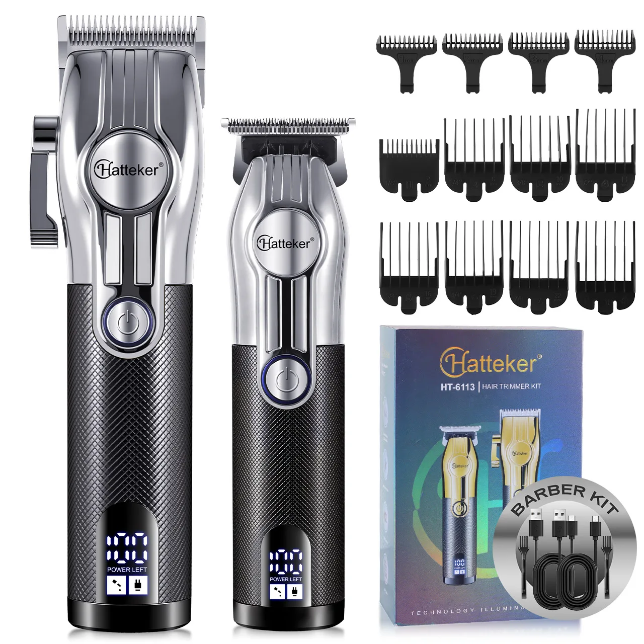 HATTEKER 2pc Electric Hair Clippers Multi-functional Oil Head Scissors Parent-Child Machine Set