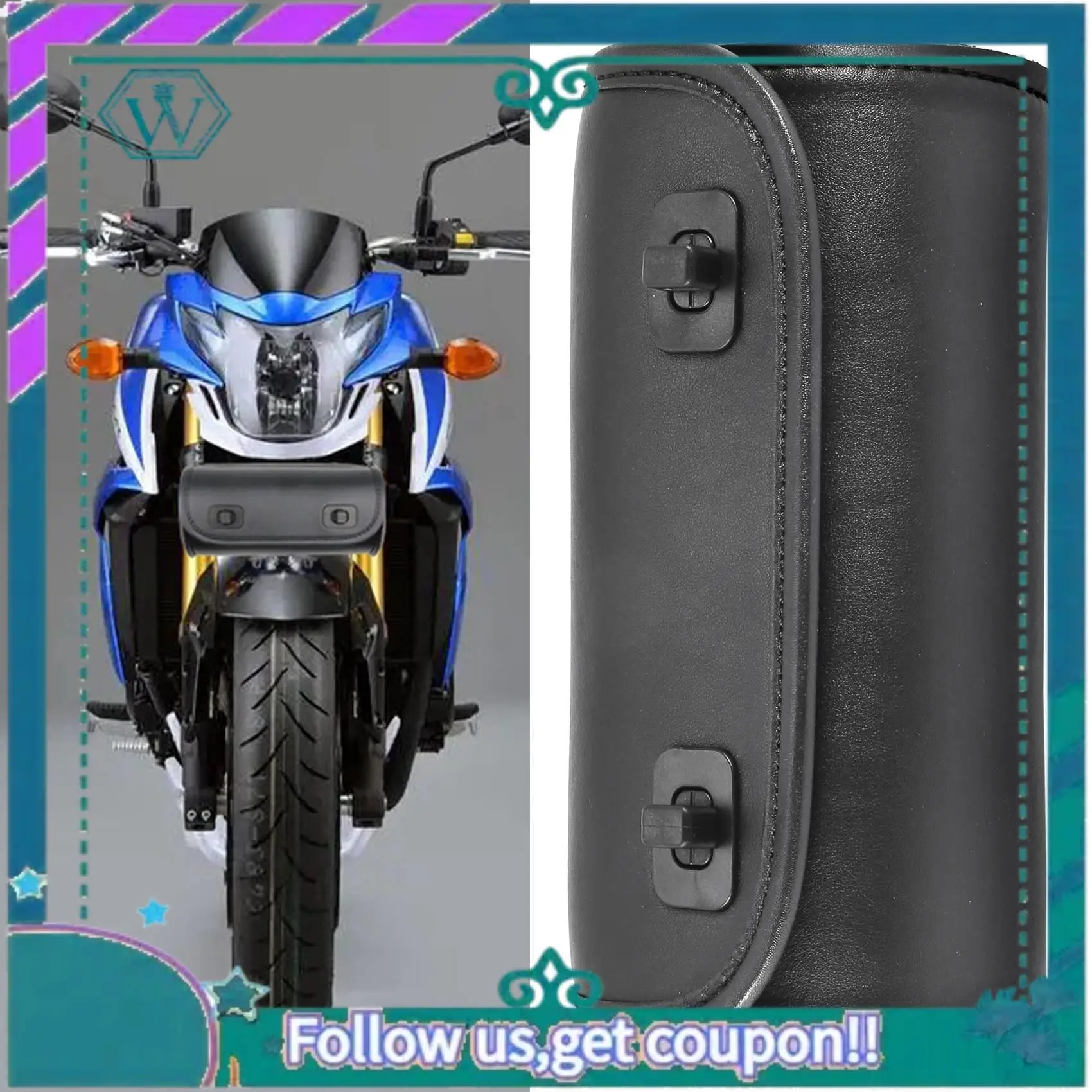 

AA92-Motorcycle Fork Bag PU Leather Handlebar Tool Pouch Sissy Bar Roll Storage Bag Saddle Bag With 2 Straps, Universal