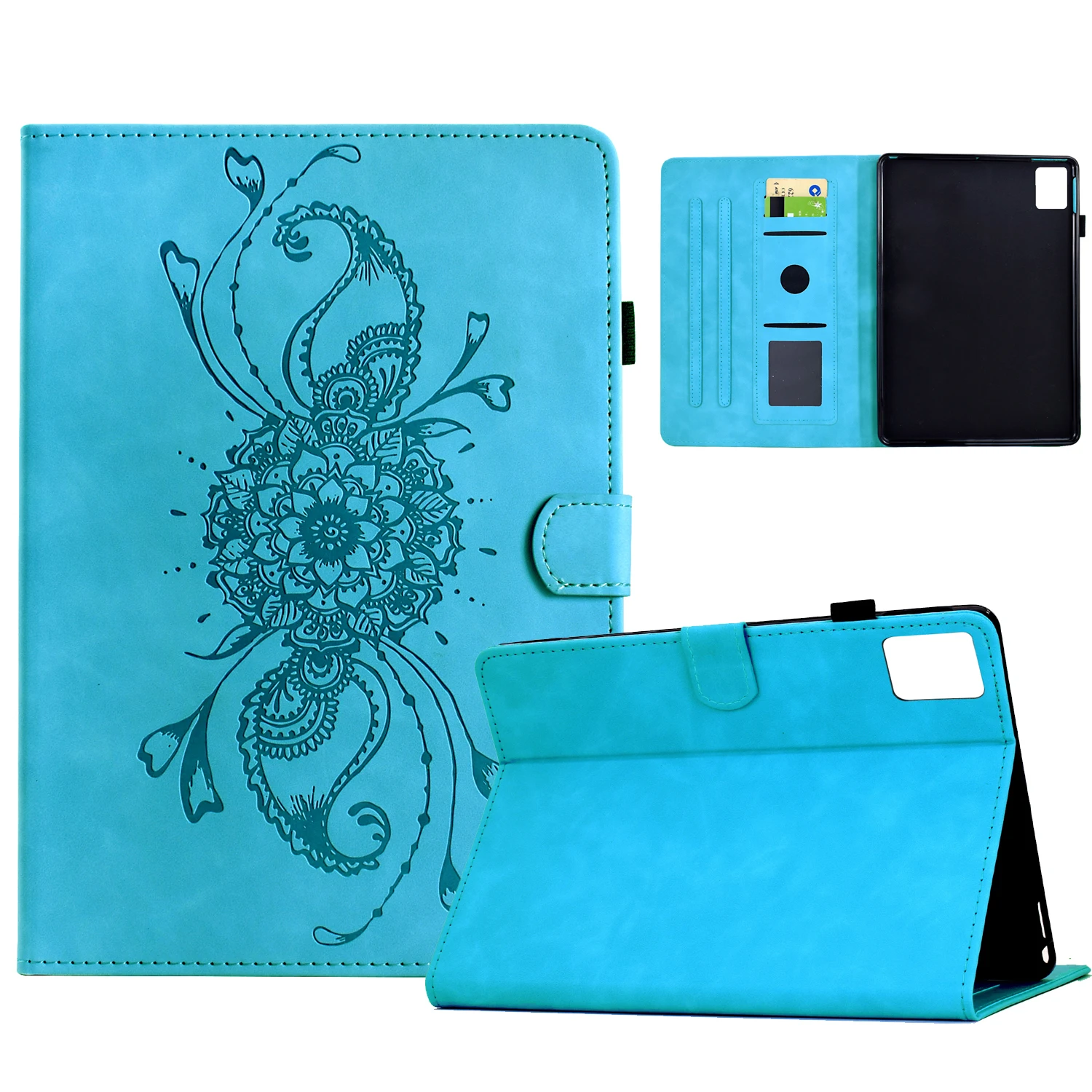 

For Lenovo Xiaoxin Pad 12.1 (2025) Case Mandala Imprinted Leather Tablet Cover with Card Slots - Sky Blue