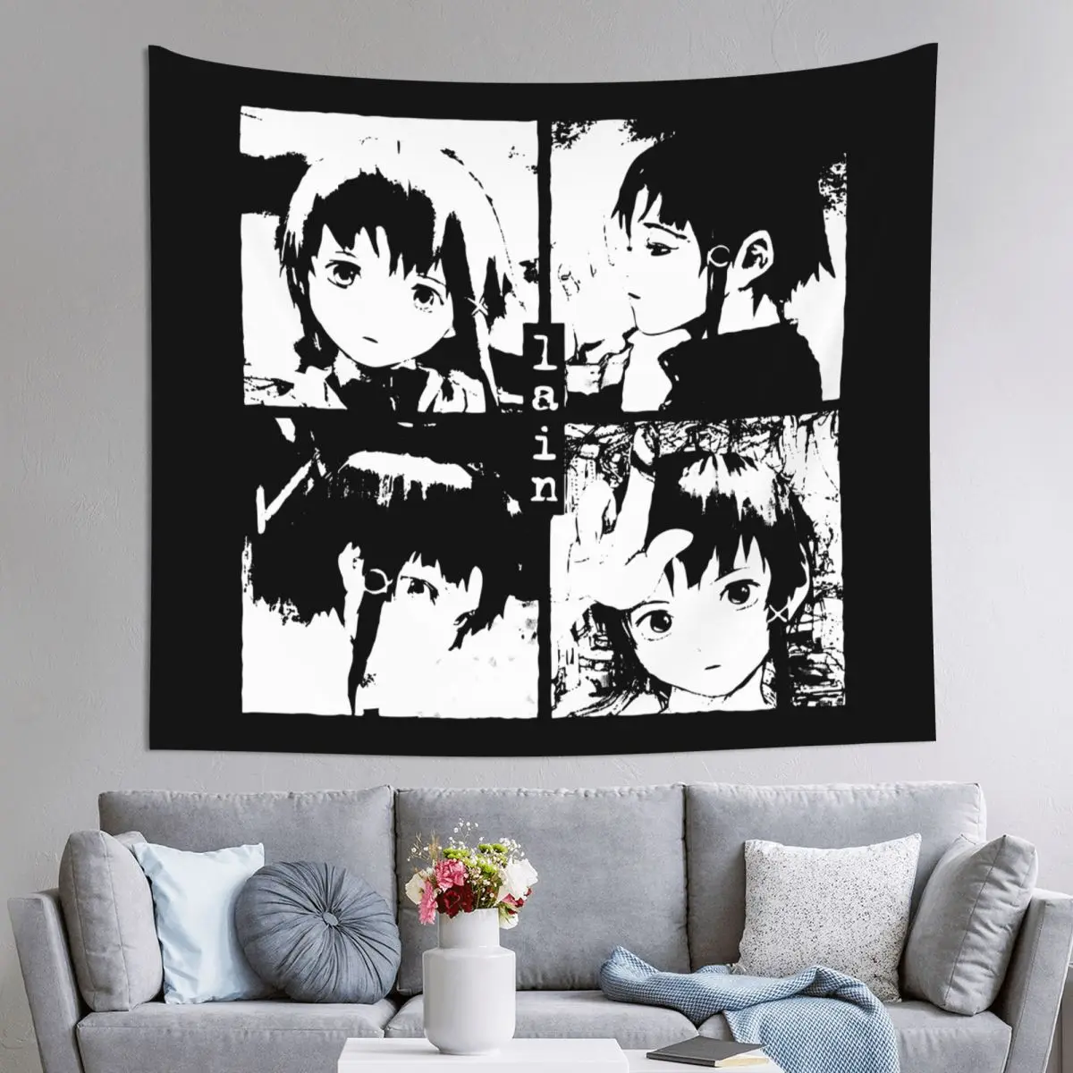 Serial Experiments Lain Tapestry Wall Hanging Printed Polyester Tapestry Manga Anime Boho Decoration Wall Decor Tapiz