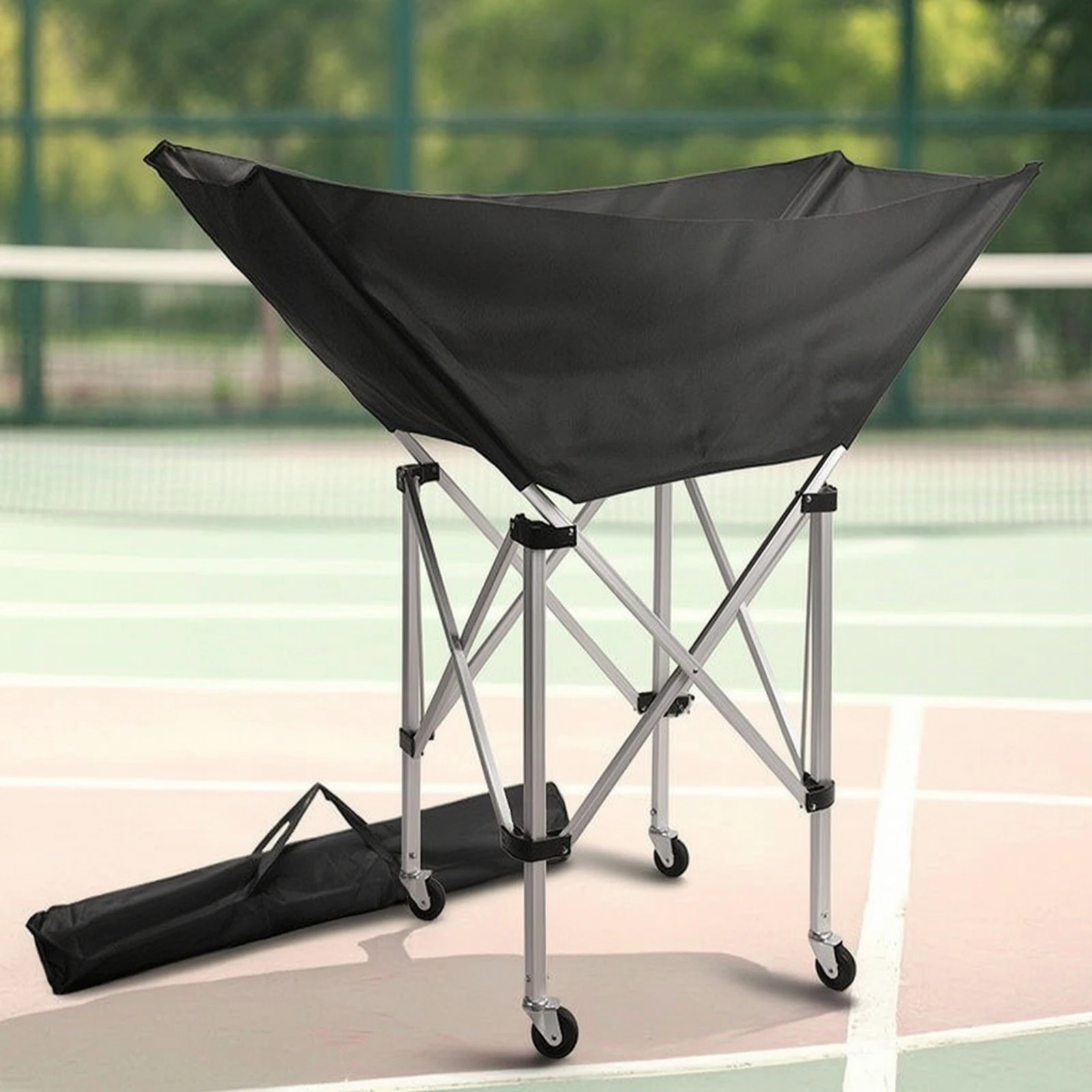 Ball Cart Foldable Rolling Sports Ball Cart Basketball Storage Bin Compact Garage Organizer Steel for Coaches, Gym