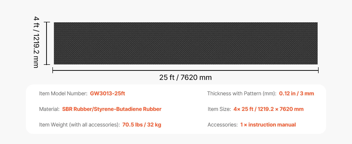 SucceBuy Garagenbodenrolle 3 mm dick, Gummi-Diamantplatten-Bodenschutzmatte, rutschfest, verschleißfest, für Lagerhallen, Fitnessstudios, schwarz – Detail 13