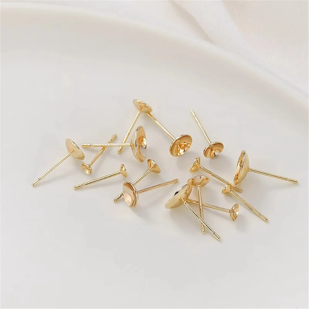 14k Gold-plated Engraved 925-word Printed Earring Tray Bowl Needle Handmade Diy Pearl Earrings Accessories Material E005