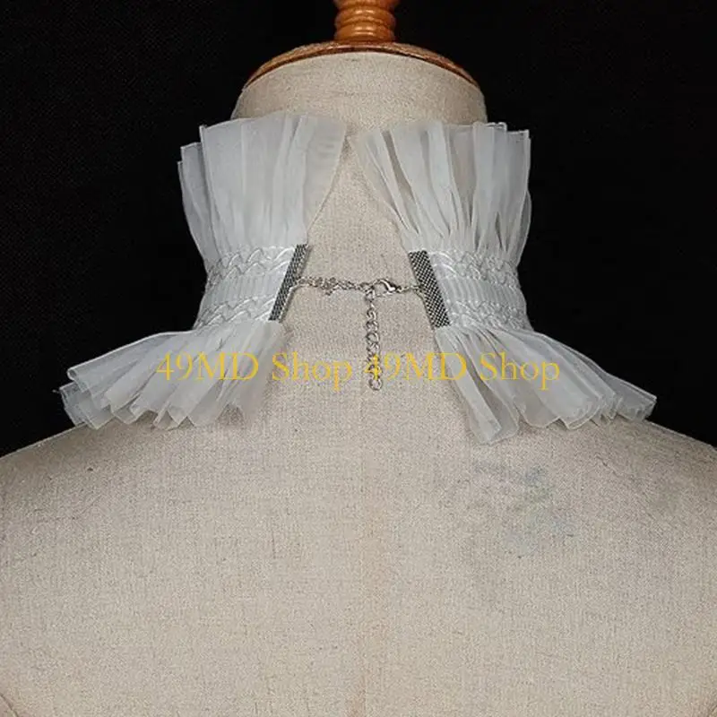 49MD Lace Faux Collar Victorian Collar Stand Ruffle Neckwear For Masquerades Party