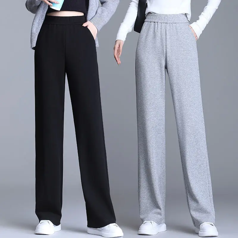 Korean Fashion Loose All-match Long Sweatpants Spring Autumn New Pocket High Waist Wide Leg Solid Casual Women Straight Trousers