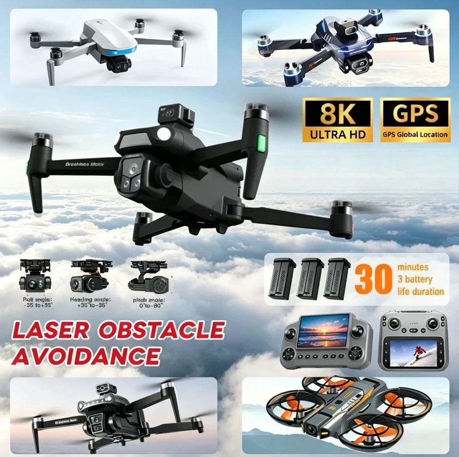 Original GPS RC Drone 4K8K Professional HD Aerial Photography Laser obstacle avoidance Aircraft Quadcopter Three-axis gimbal Dro