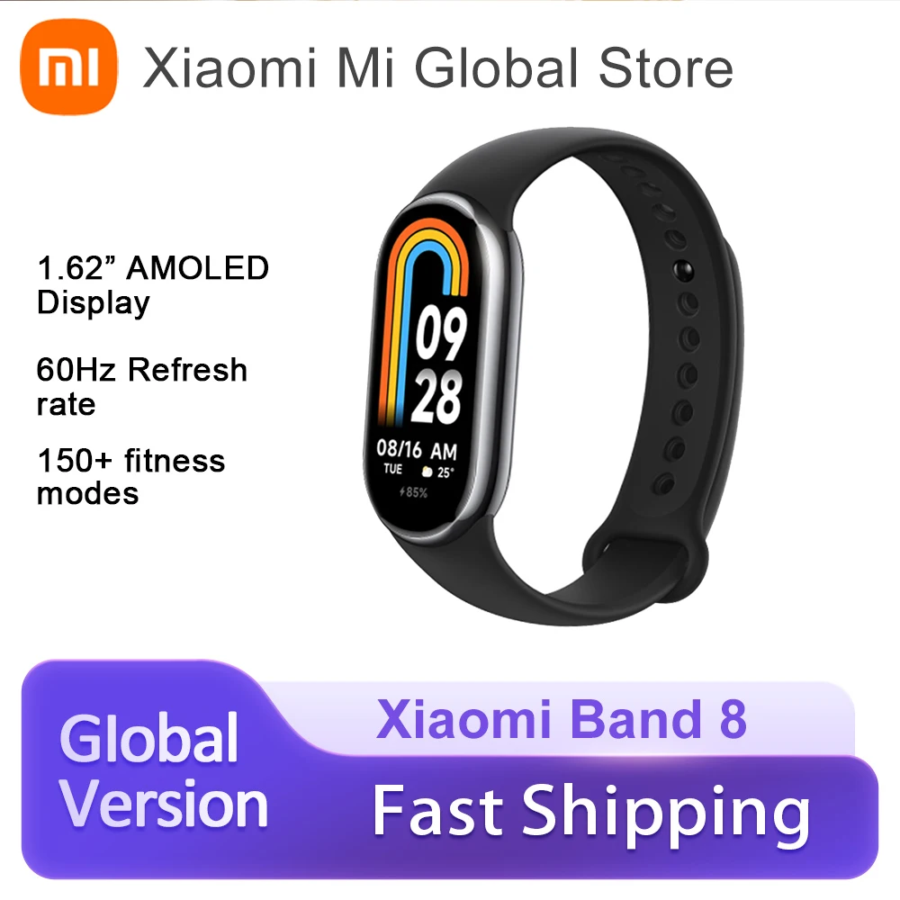 Xiaomi Mi Band 8 Global Version Smart Bracelet 7 Color AMOLED Screen Blood Oxygen Heart Rate Sport Fitness Monitor Waterproof