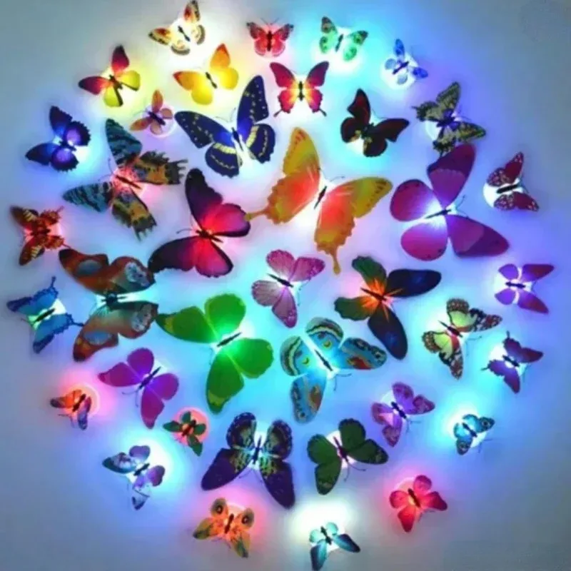1-10pcsNovelty DIY LED Colorful Butterfly Night Light Fridge Party Wedding Living Room Bedroom Refrigerator Home LED Decor Light