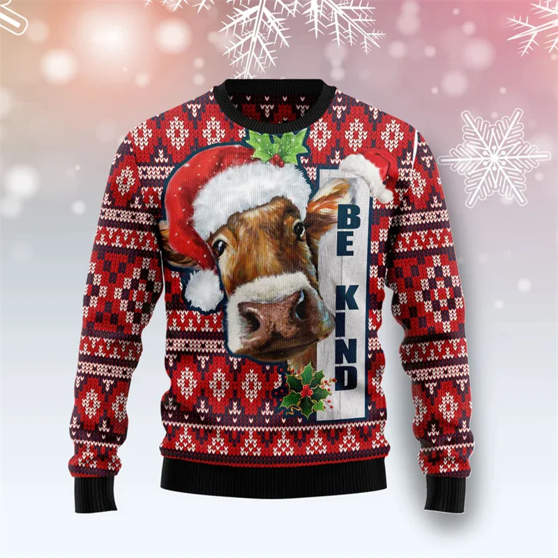 3d Printed Cow Ugly Christmas Sweater For Men Xmas Animal Sweatshirt Long Sleeve Pullovers Tops New Year Holiday Children Hoodie