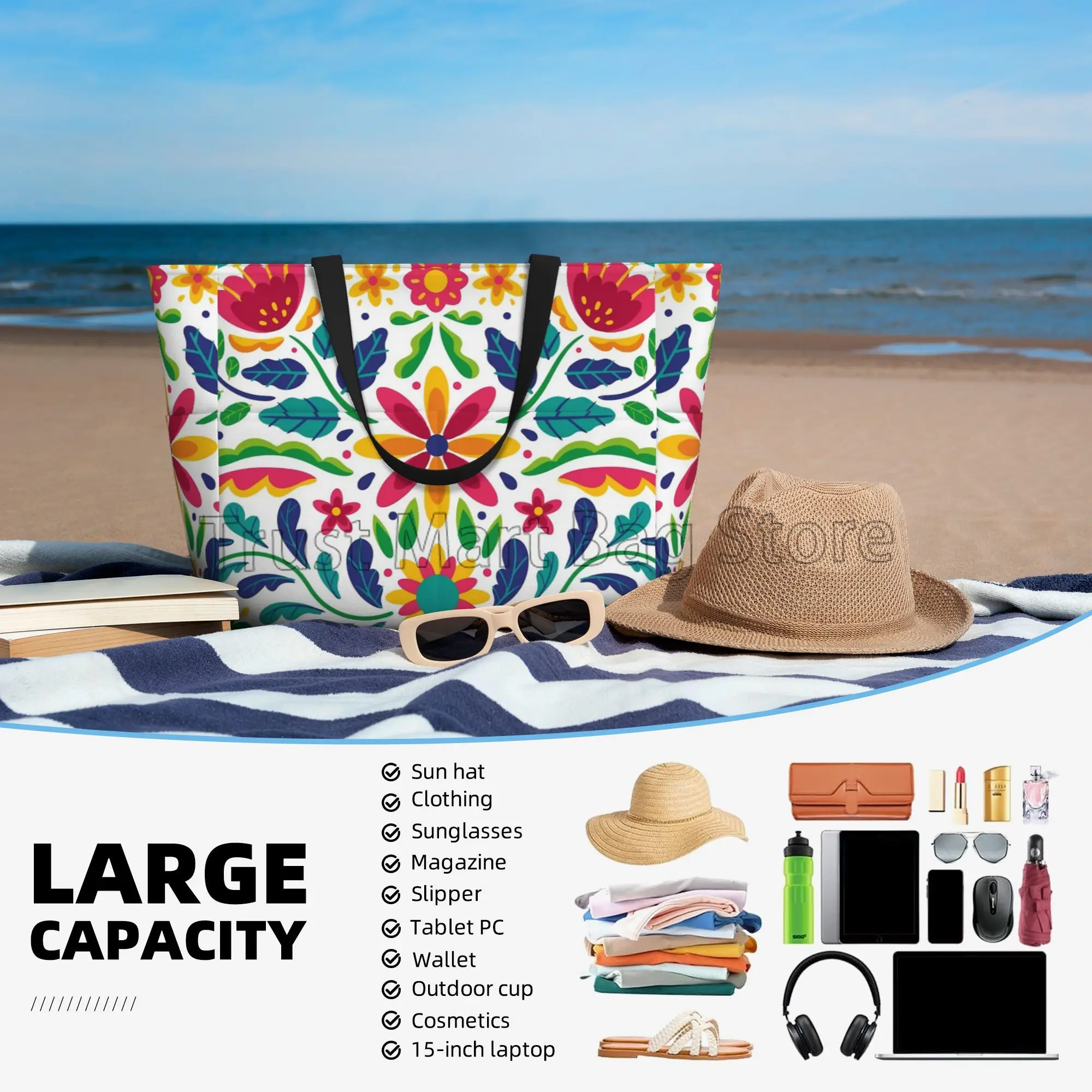 Mexicaanse Bloem Waterdichte Strand Draagtas Voor Dames Dames Extra Grote Gym Draagtas Voor Weekender Reizen Zwemmen