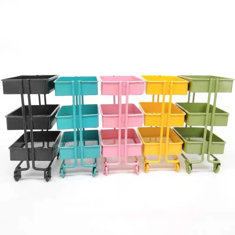 Mini Trolley Floor Storage Rack with Dollhouse Miniature Furniture Shelf Bookshelf Storage Display Rack Decorate