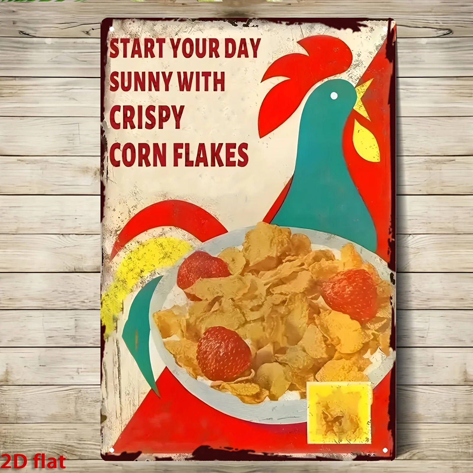 2D Flat, 1pc Vintage Metal Wall Sign with Cheerful Design - Retro Cereal Themed Decoration