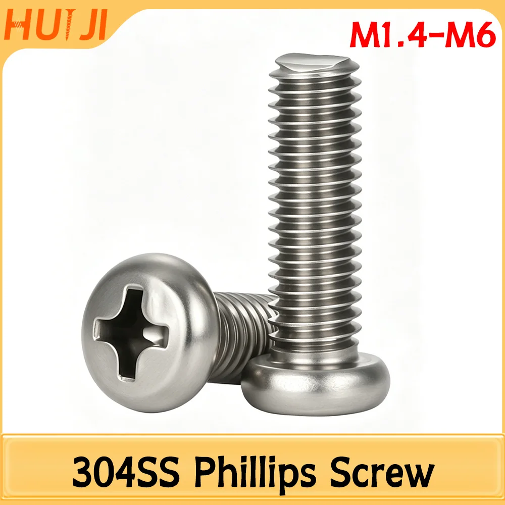 Винты Phillips из нержавеющей стали 304, микро- и мелкие болты для часов и компьютеров, крестообразные винты с полукруглой головкой M1.4 M1.6 M2 M2.5 M3 M3.5 M4 M5 M6