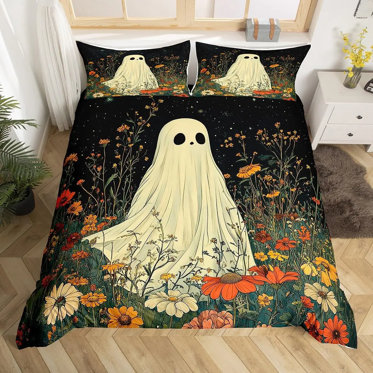Halloween-Bettwäsche-Set, 3D-gedruckt, Anime-Geist, Bettbezug-Set, Kissenbezug, hautfreundlich, Einzelbett, Doppelbett, King-Size-Größe für Kinder, Halloween – Detail 6