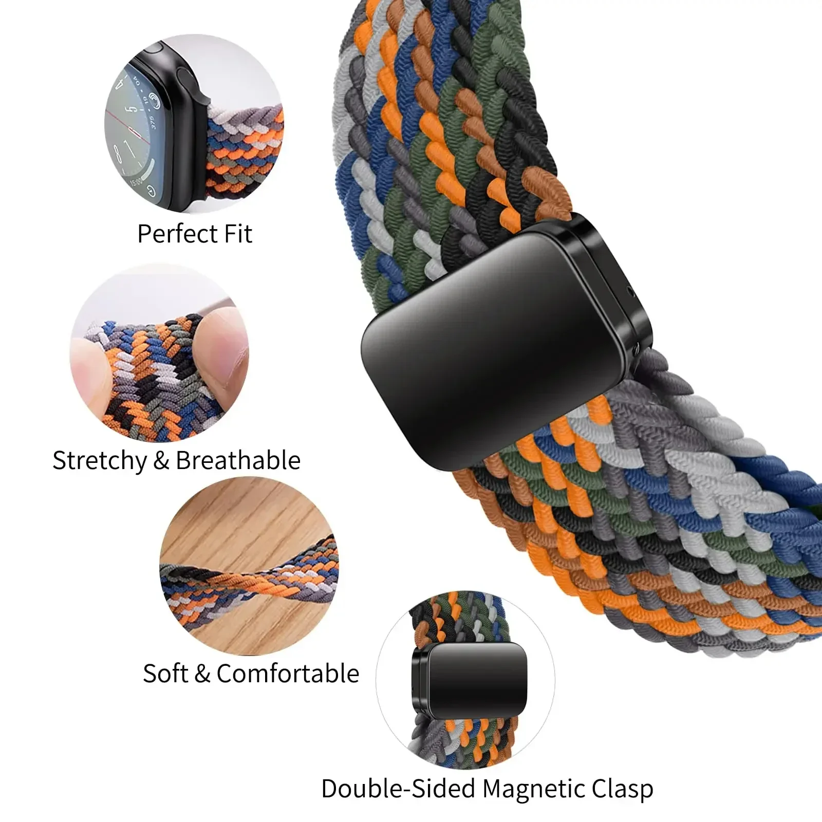 Magnetic Braided Loop Strap for Apple Watch Band Ultra 2 49mm 10 9 8 7 46mm 45mm 41mm Nylon Bracelet for 6 5 4 SE 44mm 42mm 40mm