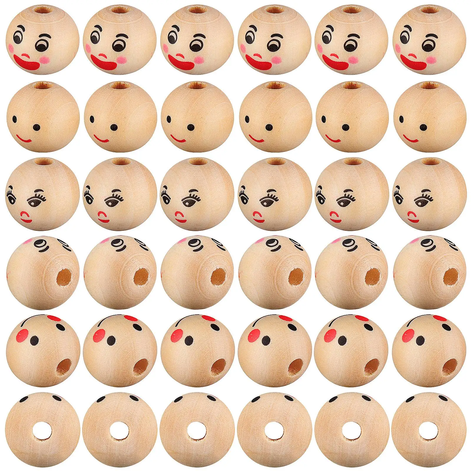 

100pcs 20mm Adorable Emoticon Faces Crafts Bulk Jewelry Making Decorative Loose Wooden Beads For Bracelets Making Spacer Beads