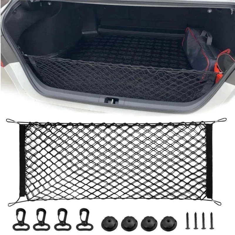 2-Layer Car Trunk Mesh Organizer Durable Storage Net Bag with Adjustable Straps Vehicle Accessories for Cargo Management
