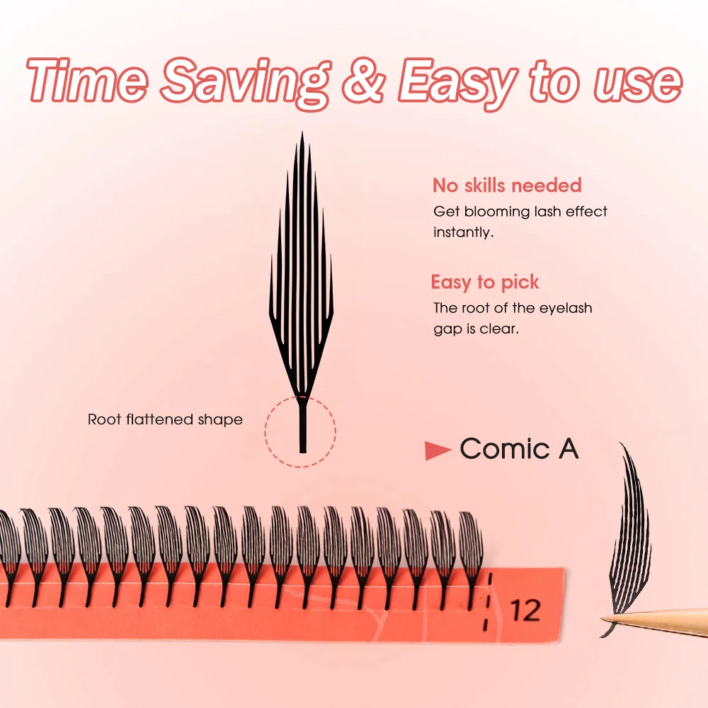 Merrdear Black Comic Spire Eyelash Extension Lightweight Clusters Manga False Eyelashes Premade Fans Feather Anime Lashes 0.07mm