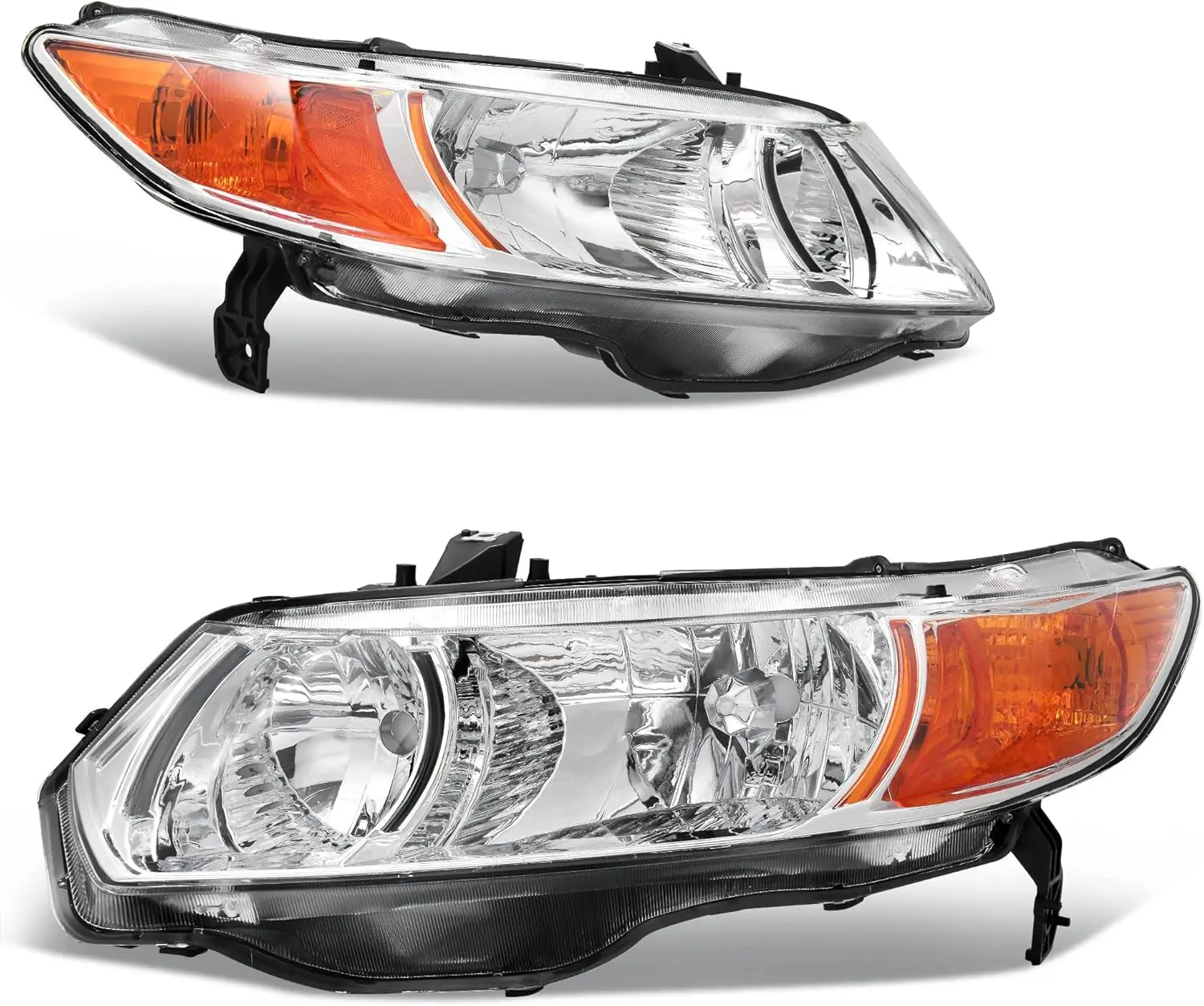 

Headlights Assembly Compatible with 2006-2011 Civic 2 Door Coupe Headlamp Replacement Chrome Housing Amber Reflector Clear Lens