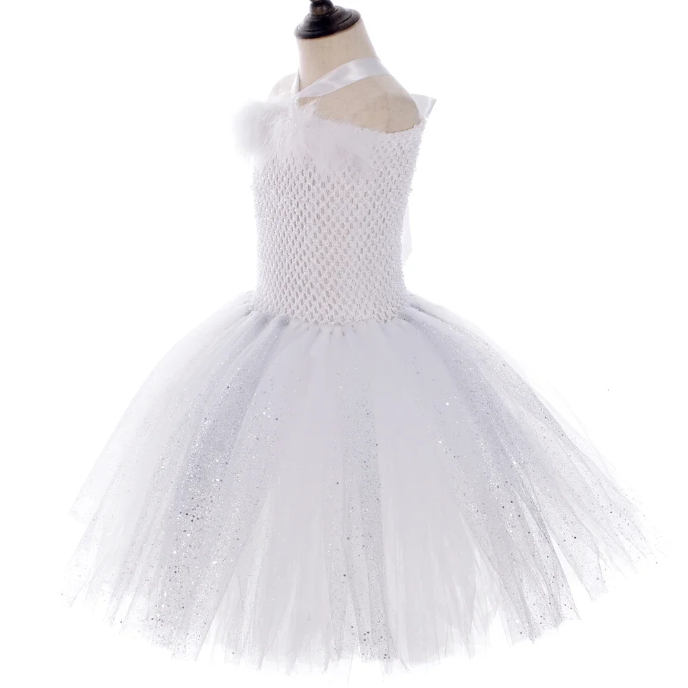 Funkelndes weißes Engel-Tutu-Kleid für Mädchen, Performance-Kleidung, geeignet für Halloween, Geburtstagsfeiern und alltägliche Freizeitkleidung – Detail 6