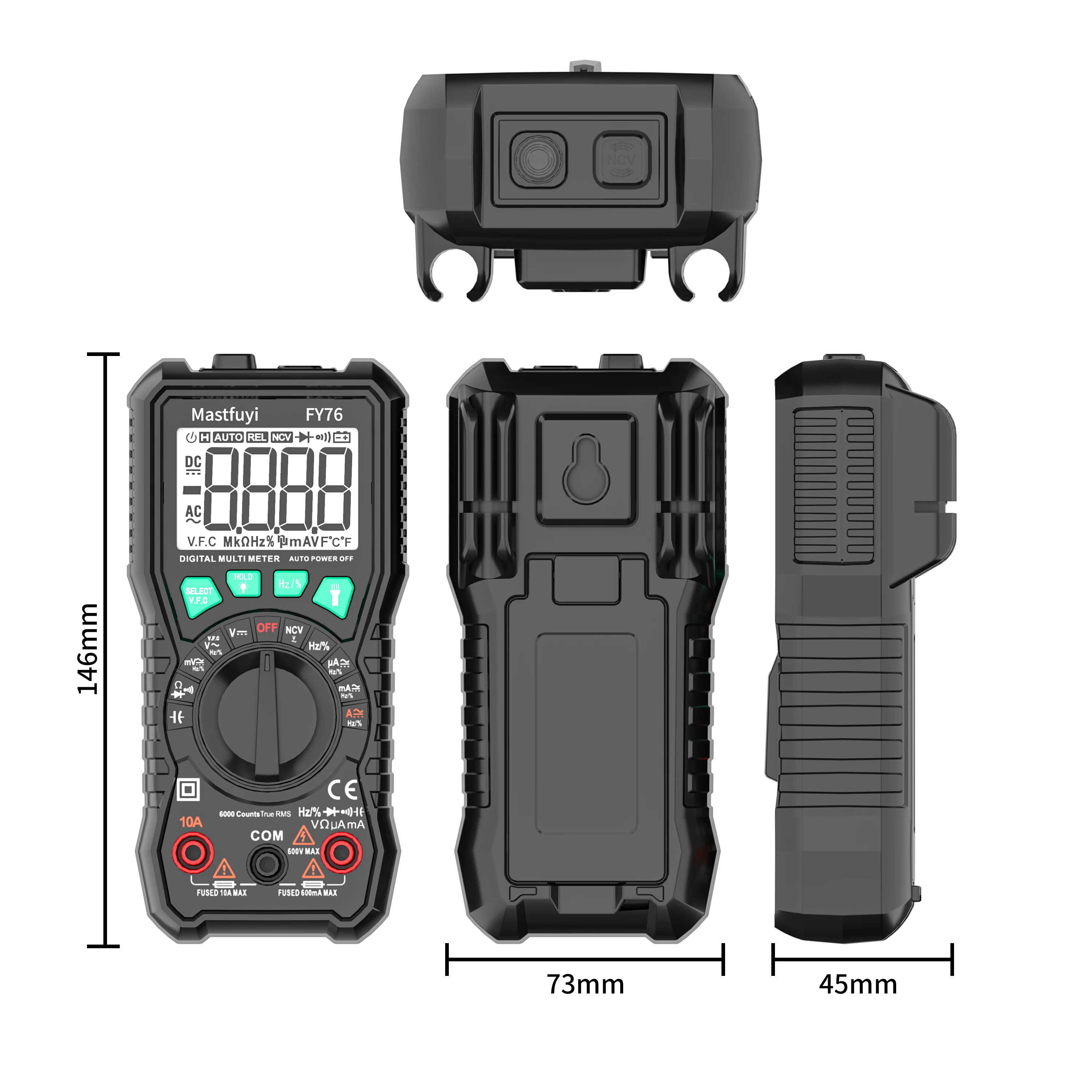 MASTFUYI FY76 Multimeter cyfrowy napięcie/prąd AC/DC prawdziwe RMS testownik oporności pojemności częstotliwości dioda narzędzie z NCV