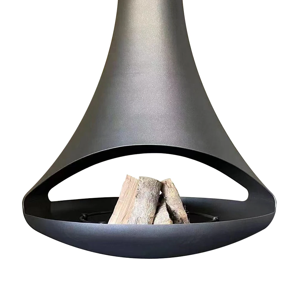 Chimenea de diseño moderno para interiores, estufa de leña independiente con quemador colgante de hierro para calentar leña y pellets en Vi