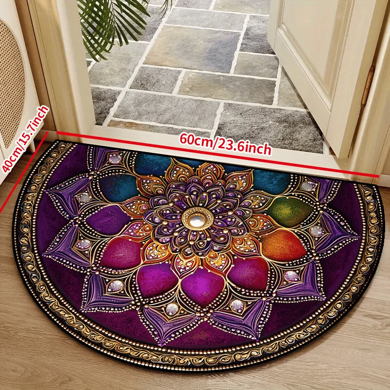 VIKAMA Bohemian Mandala Semicircle Door Mat Non Slip Absorbent Entryway Rug Indoor Outdoor Foyer Decor