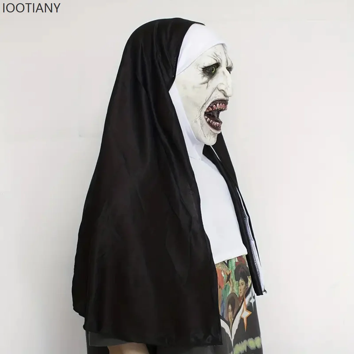 IOOTIANY هالوين الرعب نون قناع اللاتكس تأثيري عقال فاخر الكبار النساء الرعب حفلة شبح الوجه الدعائم زي الملحقات