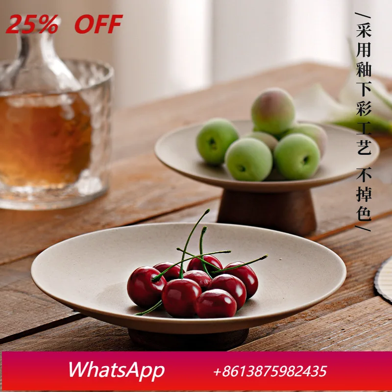 

LMM Chinese Refreshment Plate High Foot Thick Ceramic Tray Sugar Cake Dim Sum Fruit Bowl