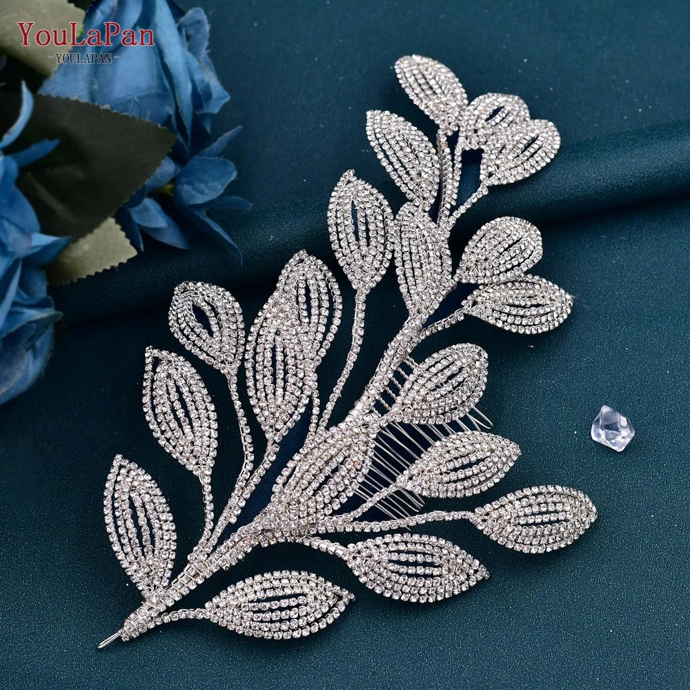 YouLaPan HP452 Bridal Head Piece with Comb Leaf Wedding Hair Headwear Bride Hair Accessories Crystal Women Headdress for Party