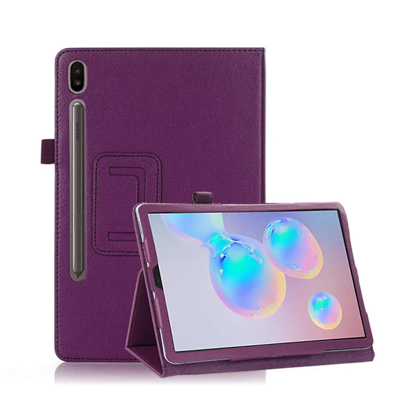 Applicable to SamsungS9UltraTablet Protective CoverS9uLitchi Pattern Bracket Two-Fold Leather Case Solid Color Flip Protective S