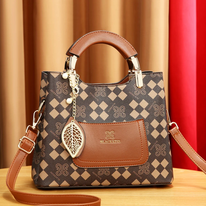 Vintage printed women's handbag, light luxury large capacity all commute shopping travel single shoulder crossbody bag