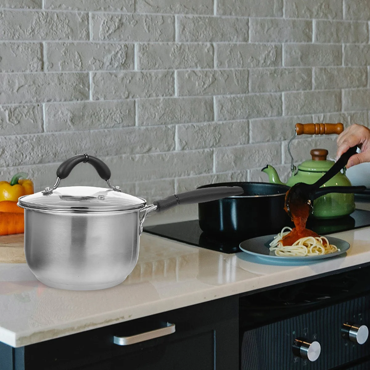 

1 pc Thickened Noodle Pot Stainless Steel Small Cooking Pot For Soup Milk Stew Steamer Complementary Food Sauce Pan Kitchen