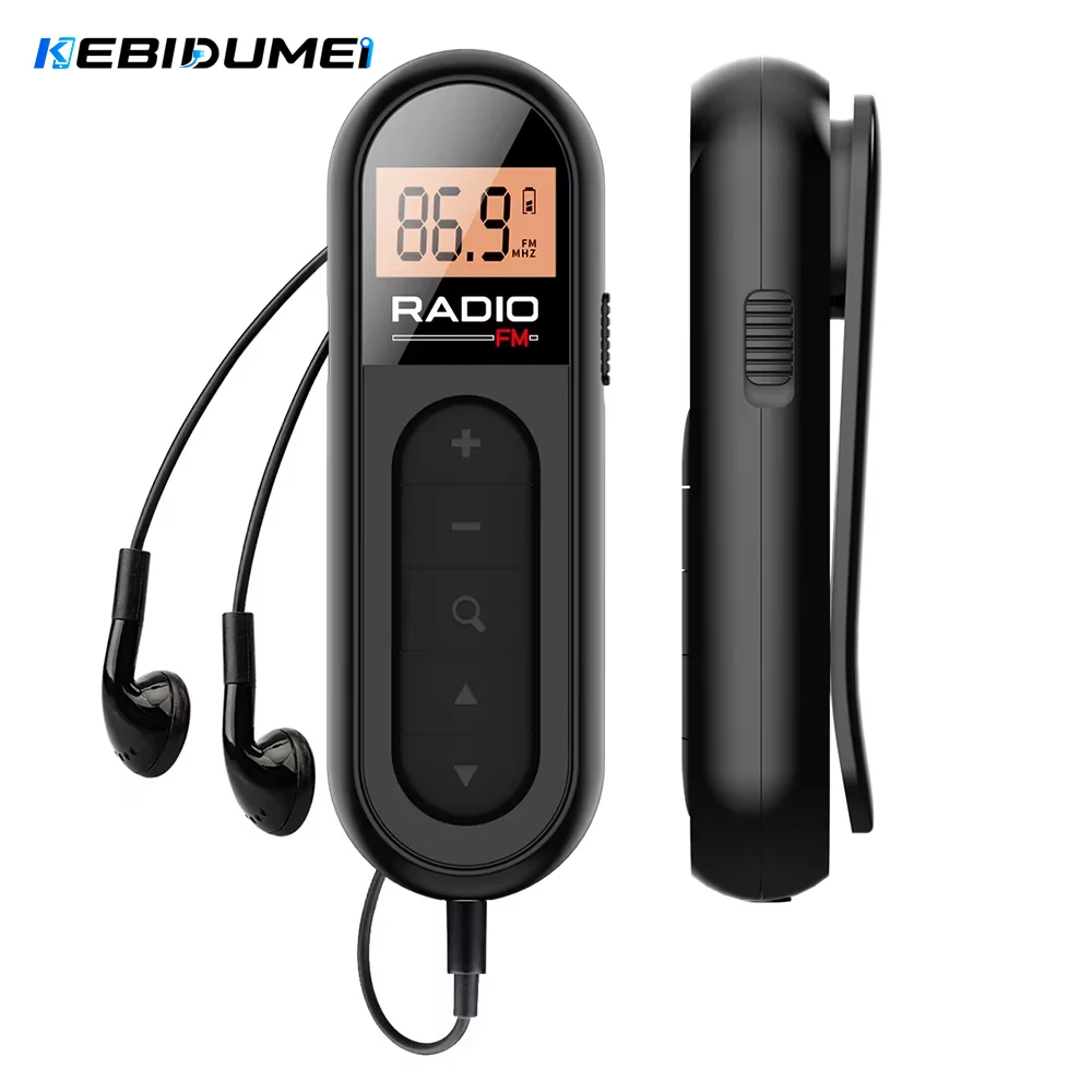 KEBIDUMEI 76-108MHZ Radio Receiver Mini Portable FM Radio With Backlight LCD Display Wired 3.5mm Headphones Type-c Charging
