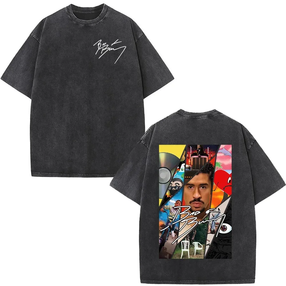 Washed Oversized Bad Bunny Album Debi Tirar Mas Fotos DTMF Graphic T-shirt Men Women Vintage T Shirt Hip Hop Streetwear Clothing