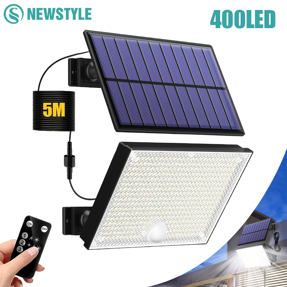 Solar Outdoor Motion Detector Lamp 400LED Solar Powered Wall Light 3 Modes Waterproof  Flood Lights Garden Front Door Yard