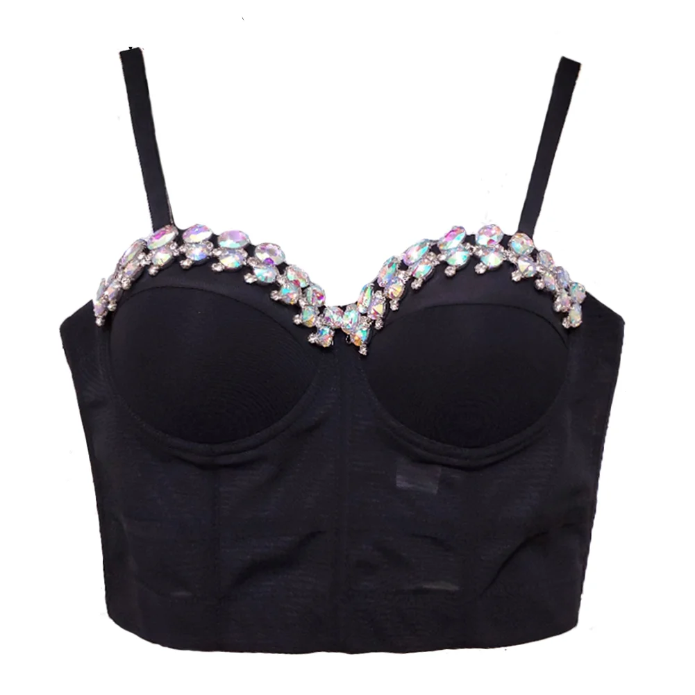 Sexy Rock Punk Bra Diamond & Pearl Decoration Push Up Bralette Lingerie Anti-light Shockproof Bra Clubwear Corset Plus Size