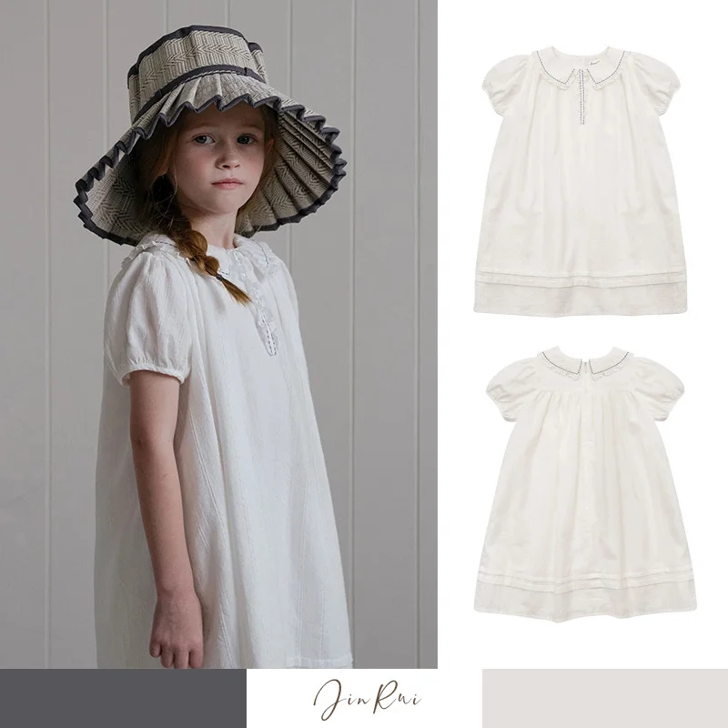 

Baby Girl LOU White Princess Dress Embroidery Flower Cotton Clothes Summer Short Sleeve Infant Toddler Elegant Vestidos 2 4 6 8T