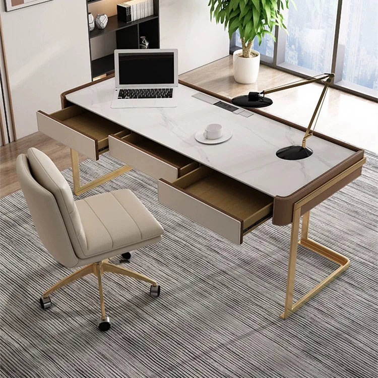 

Modern rock slab desk Italian minimalist computer desk integrated table living room study stainless steel writing desk