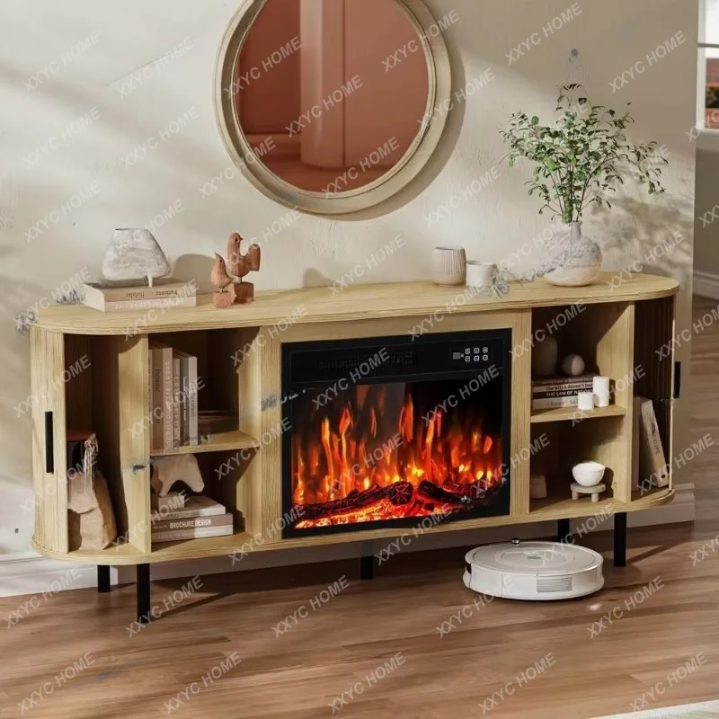 XXto  TV Stand with  Electric Fireplace, Curved Oak Entertainment Center