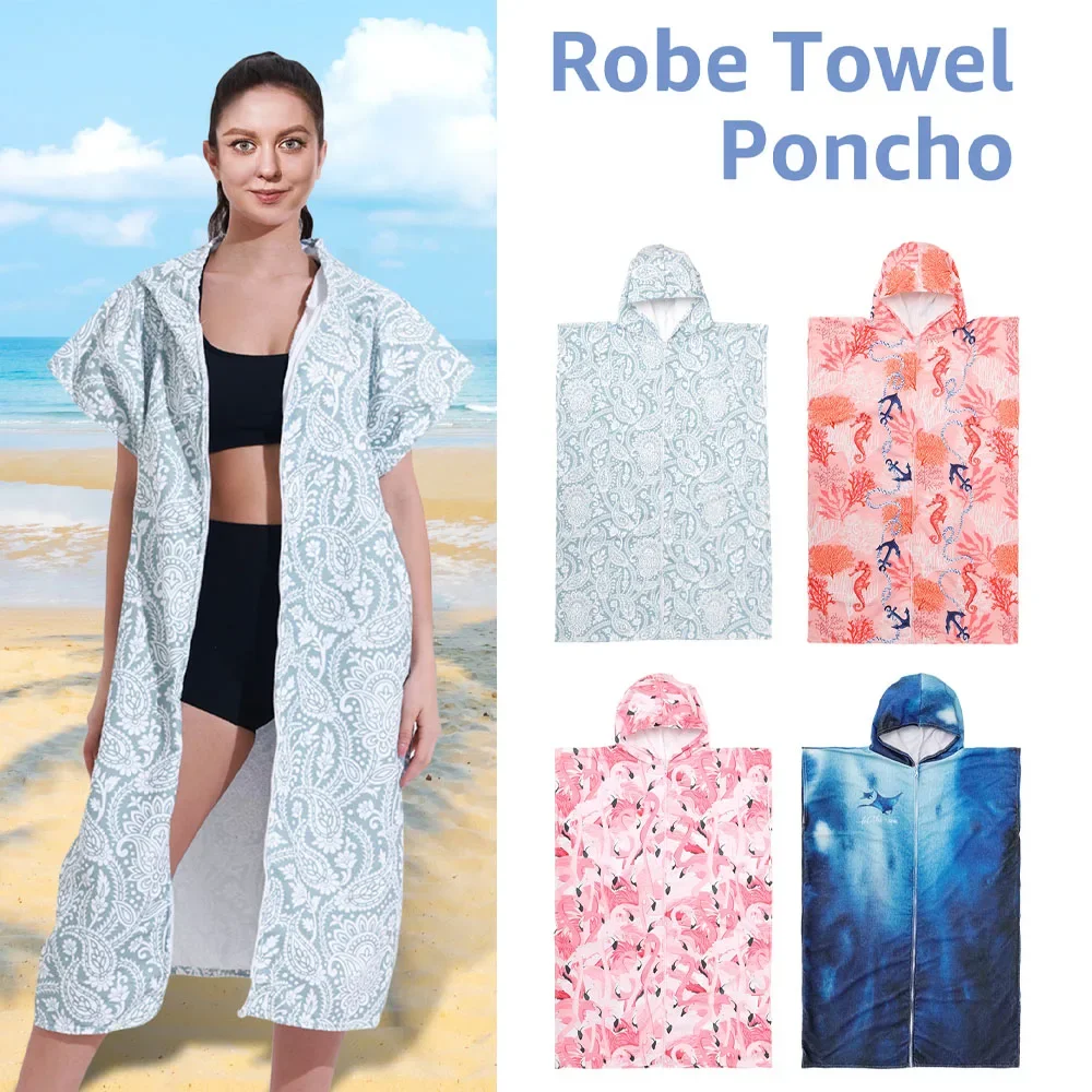 Weiches Mikrofaser-Strandtuch, Strandtuch, Poncho-Bademantel mit Kapuze und Reißverschluss, schnell trocknender Surf-Poncho, tragbares Badetuch zum Surfen