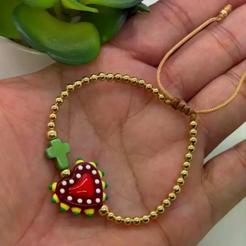 سوار نسائي بوهيمي مطرز بالخرز، سلسلة ملونة على شكل قلب ونجمة قابلة للتعديل مثالية للارتداء اليومي والعطلات وهدية العطلات #3