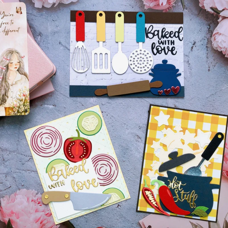 Kitchen Cooking Baking Theme Metal Cutting Dies Stencil for DIY Scrapbooking Recipe Greeting Card Making Paper Craft Embossing