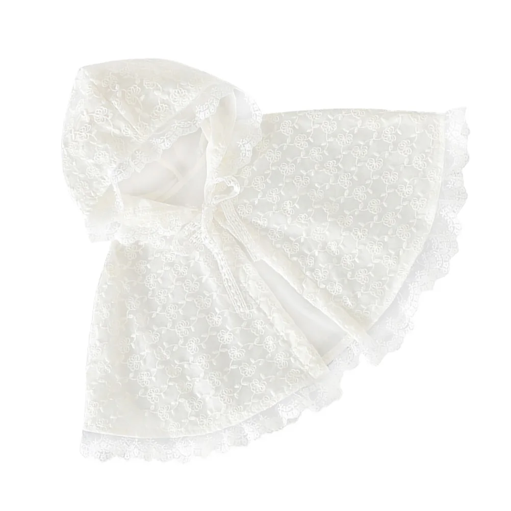 Girls Sun Protection Cape Fashion Lace Robe Performance Cloak Dress-up Costume Accessory for Girls (White, 80cm, 0-2 Years Old)