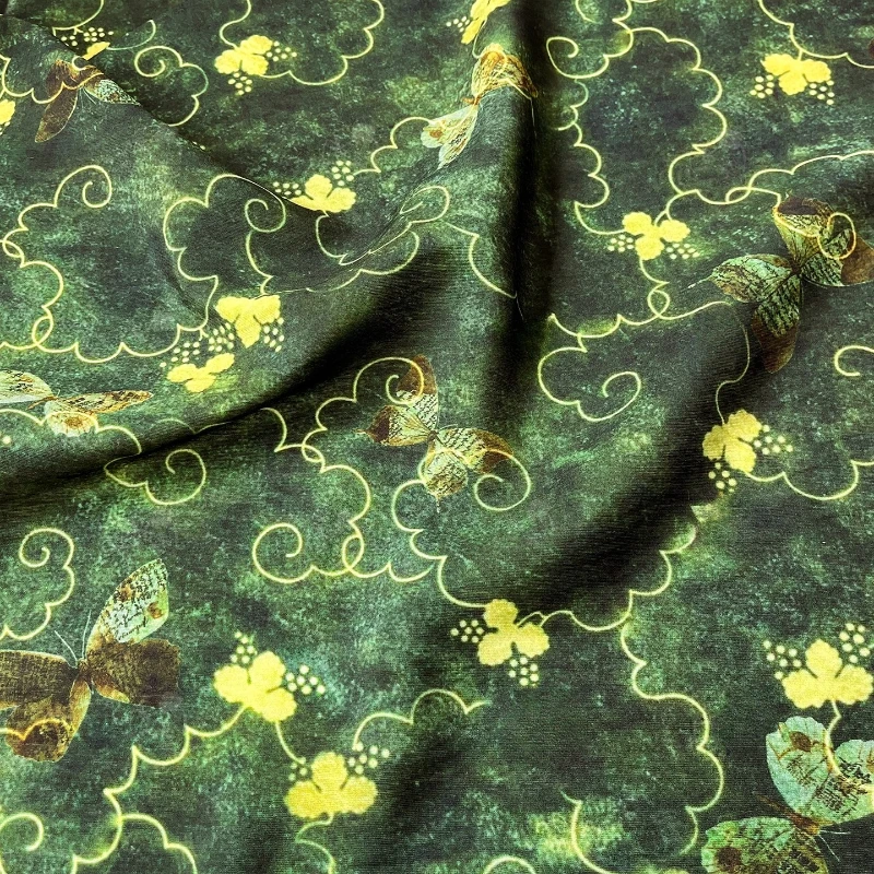 1 Meter X1.5 Meter Digital Printed Cotton Fabric Two Color Wutong Leaf Butterfly New Chinese qipao Dress Top Hanfu Fabric