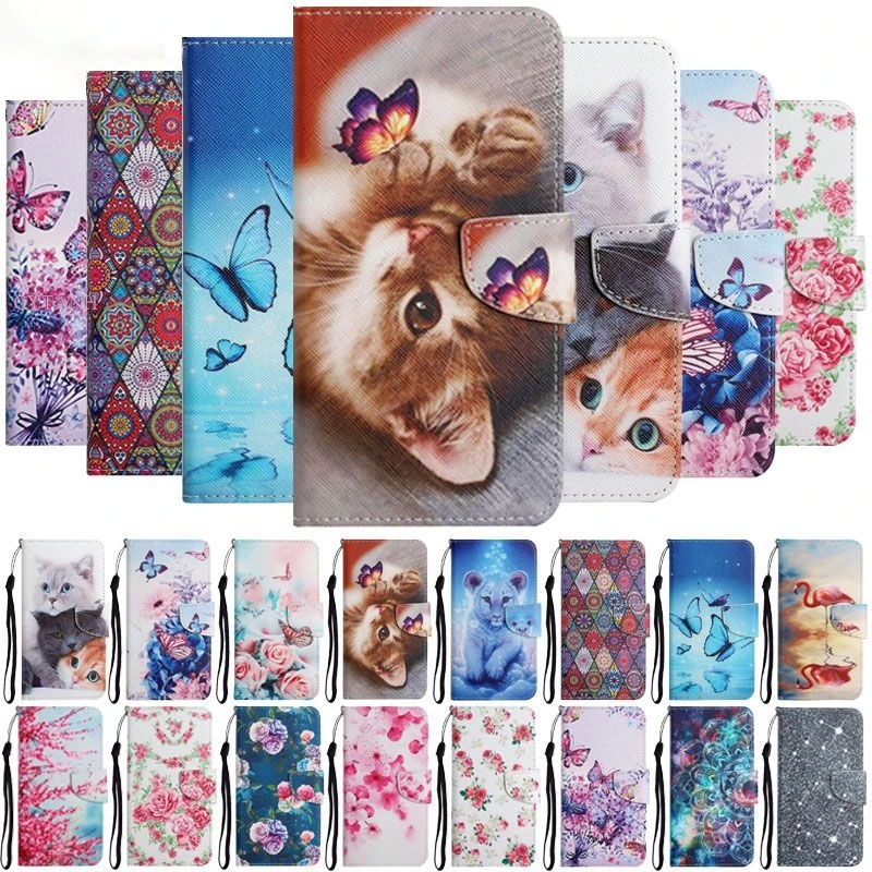 Cat Painted Leather Case on For Samsung Galaxy S20 S21 S10 S8 S9 Plus S 21 S20 FE Ultra S10E Phone Cover Wallet Book Case Fundas