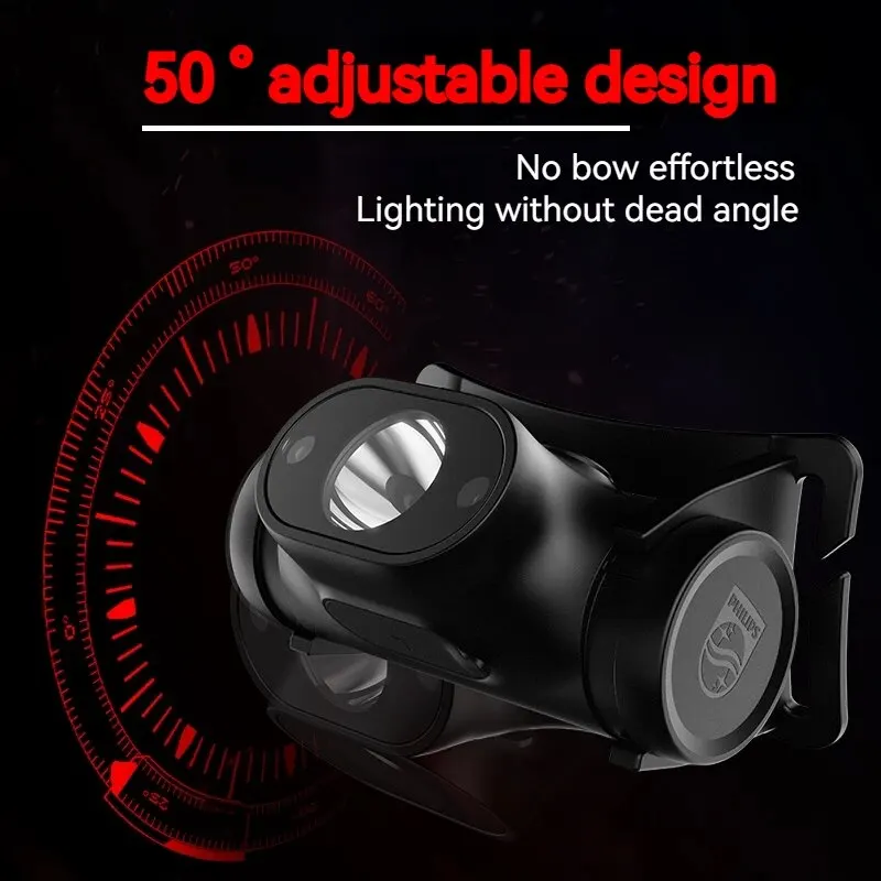 Philips LED Headlamp Sensor Head Flashlight of Lighting Type-C Rechargeable Headlight Outdoor Camping Fishing Lantern