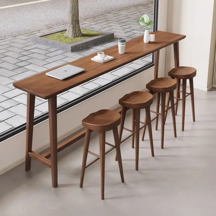 متجر مريح لشاي الحليب طاولة بار من الخشب الصلب نافذة مقهى تجارية طاولة عالية بار جدار طاولة طويلة 1219